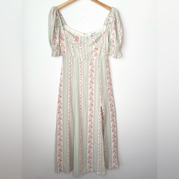 WeWoreWhat Victorian Floral Stripe Rosewood Puff Sleeve Midi Size 2 - Picture 8 of 9